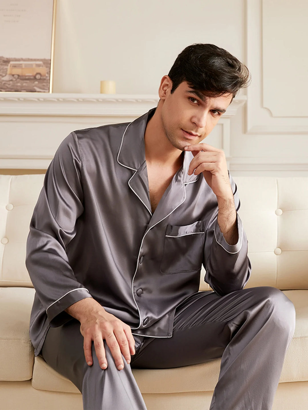 Noroki® - Langes Pyjama Set aus Seide für Herren
