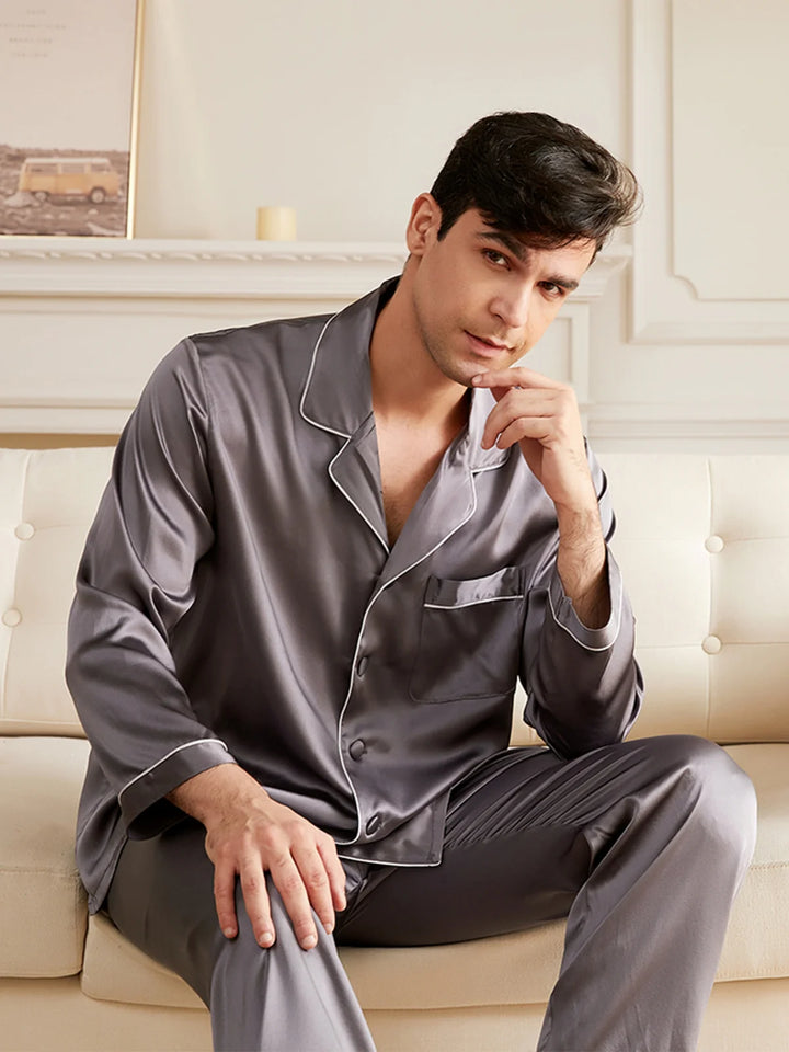 Noroki® - Langes Pyjama Set aus Seide für Herren
