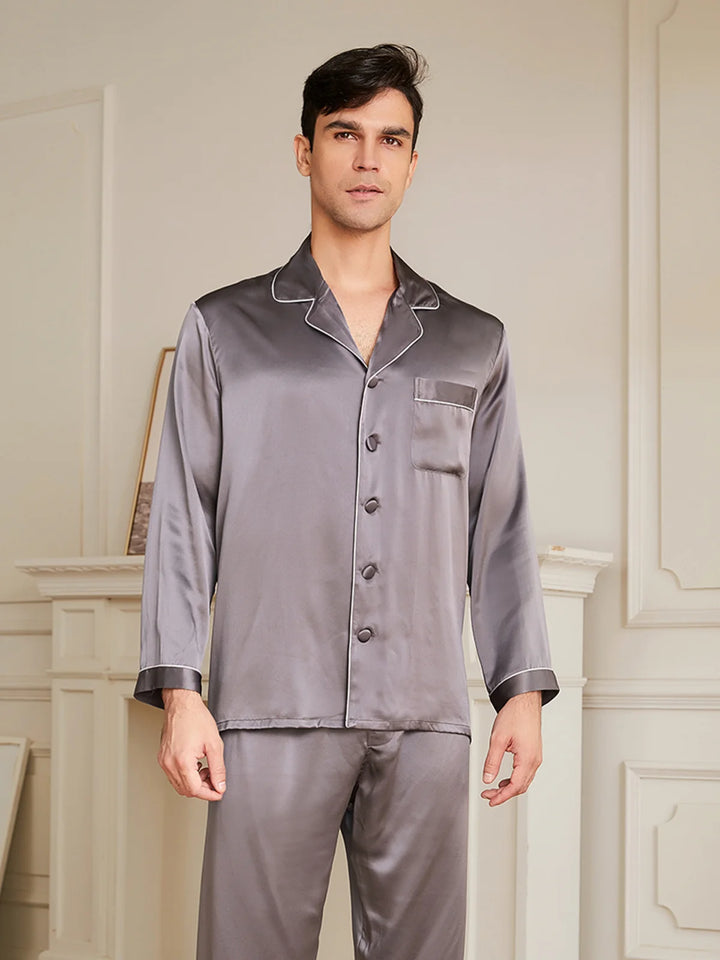 Noroki® - Langes Pyjama Set aus Seide für Herren