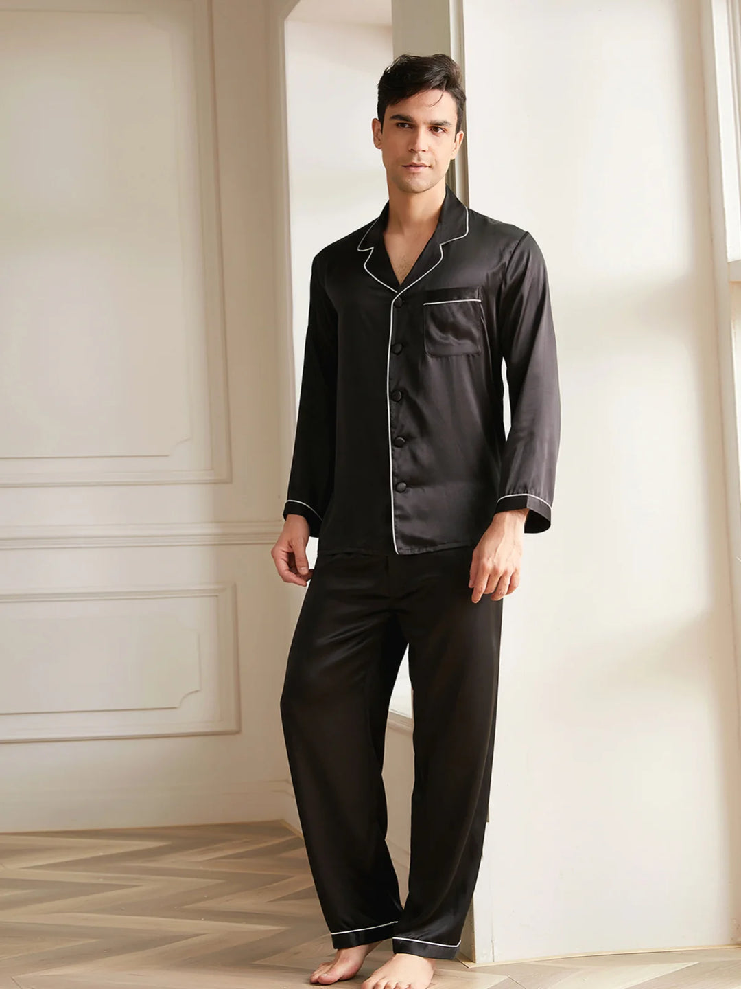 Noroki® - Langes Pyjama Set aus Seide für Herren