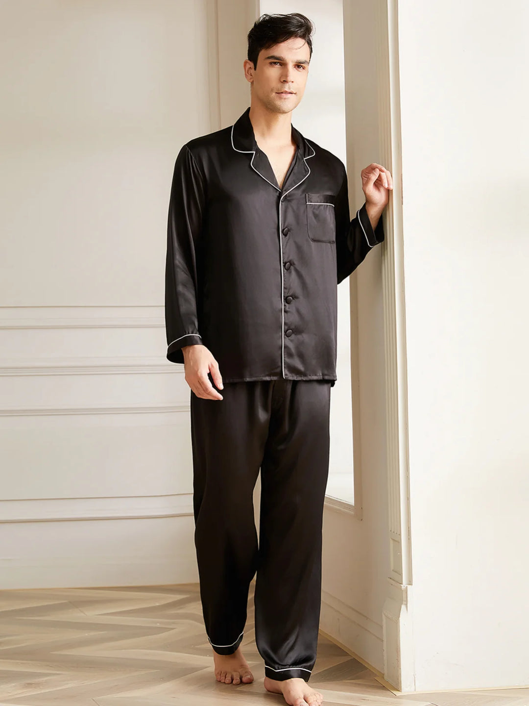 Noroki® - Langes Pyjama Set aus Seide für Herren