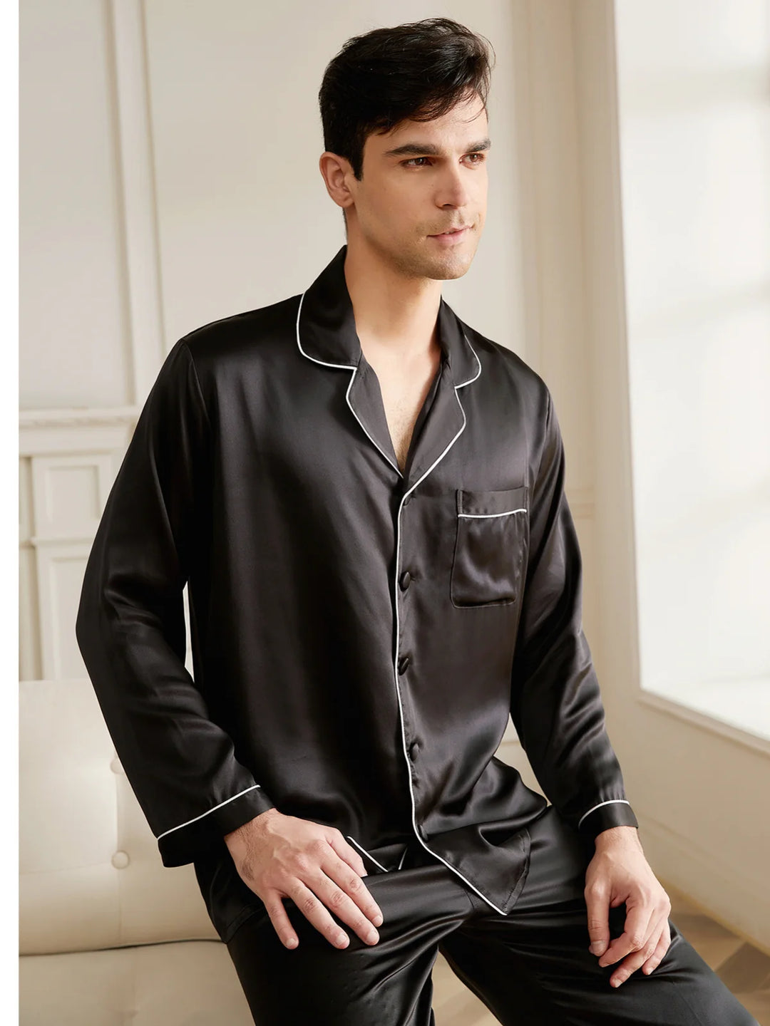 Noroki® - Langes Pyjama Set aus Seide für Herren