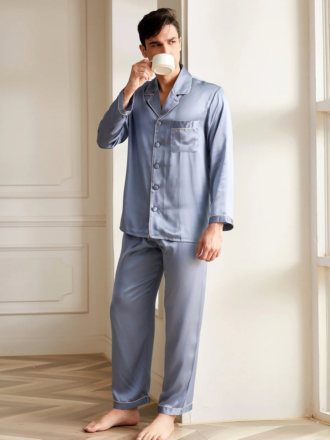 Noroki® - Langes Pyjama Set aus Seide für Herren