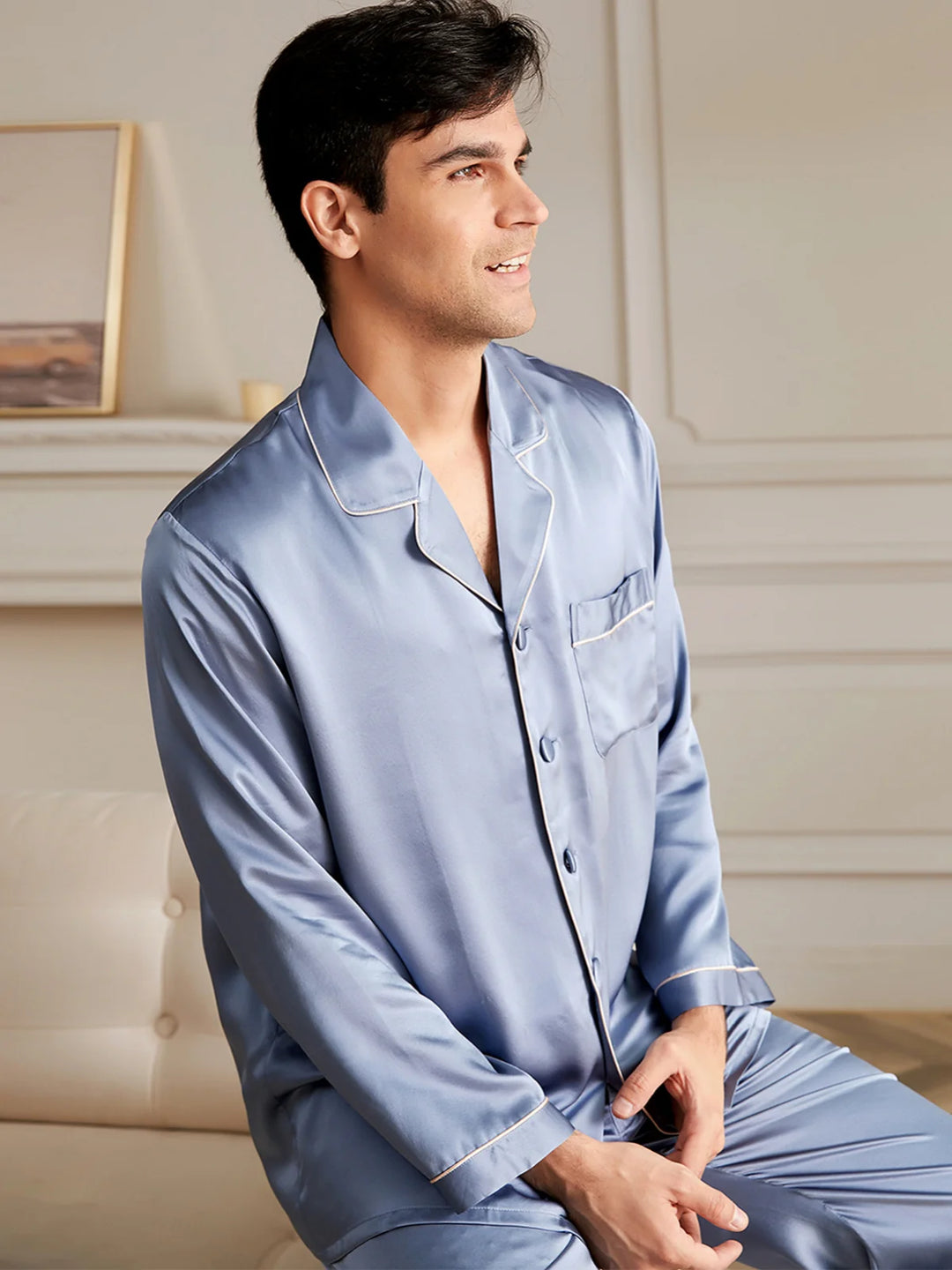 Noroki® - Langes Pyjama Set aus Seide für Herren