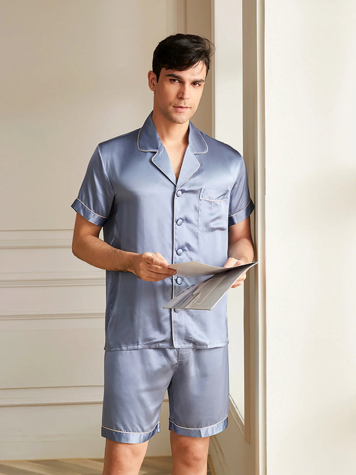 Noroki® - Kurzes Pyjama Set aus Seide für Herren